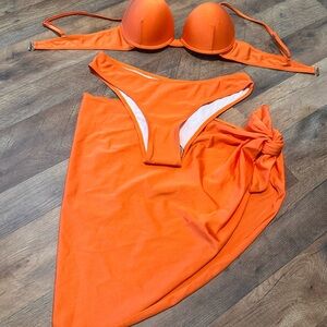 Vibrant Orange Bikini Set with Sarong